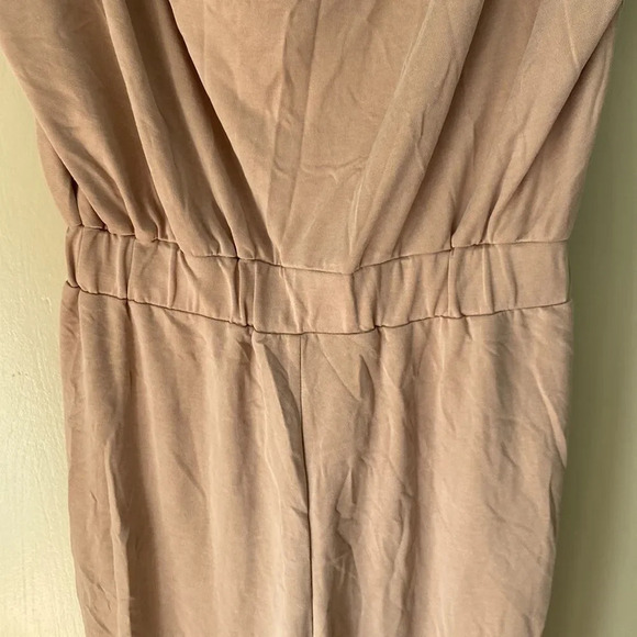 NWT Elan Medium Short Sleeve Jumpsuit Tan Wide Neck Drawstring Jogger - Picture 4 of 9